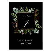 Numéro De Table Botanique Verdure Noël Fête Mariage noir (Dos)