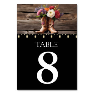 Numéro De Table Bottes Western Cowboy Floral Elegant Mason Jar