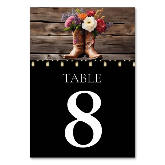 Numéro De Table Bottes Western Cowboy Floral Elegant Mason Jar (Dos)