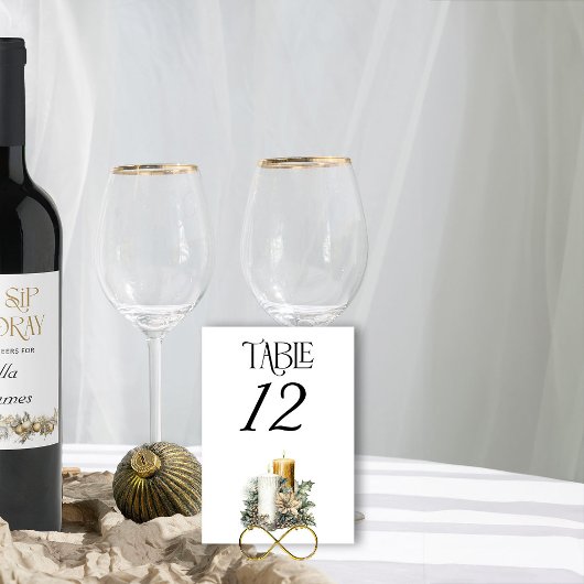 Numéro De Table Bougie d'or et Mariage de Noël Holly