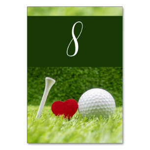 Numéro De Table Boule de golf avec tee et forme d'amour pour golfe