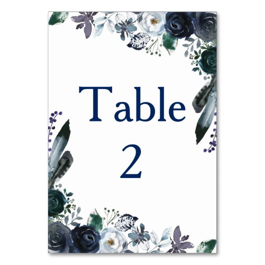 Numéro De Table Bouquet bleu marine 3,5 po x 5 po nappe verticale (Dos)