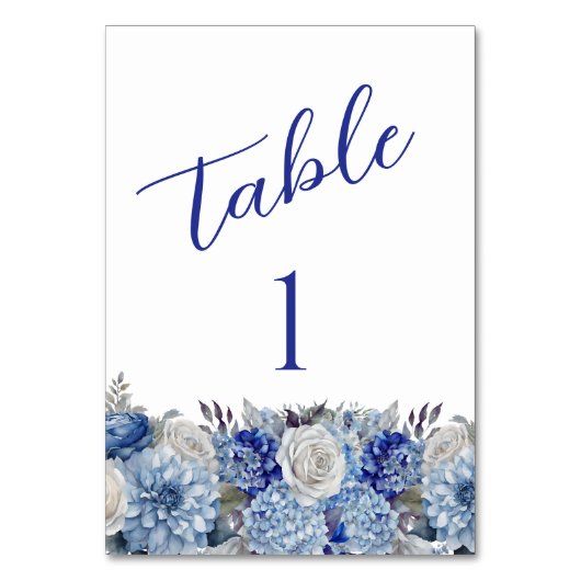 Numéro De Table Bouquet de fleurs bleu aquarelle-Mariage (Par défaut)