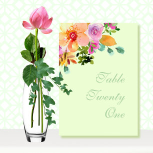 Numéro De Table Bouquet de fleurs rose pâle vert Mariage de script