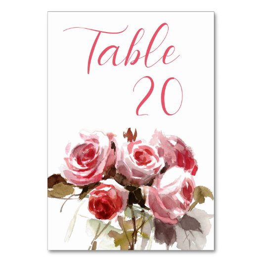 Numéro De Table Bouquet de rose aquarelle Réception de mariage (Par défaut)
