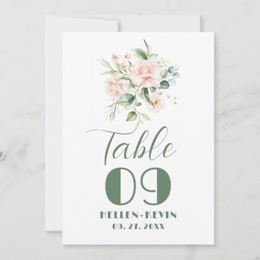 Numéro de table Bouquet de roses rose pâle (Devant)