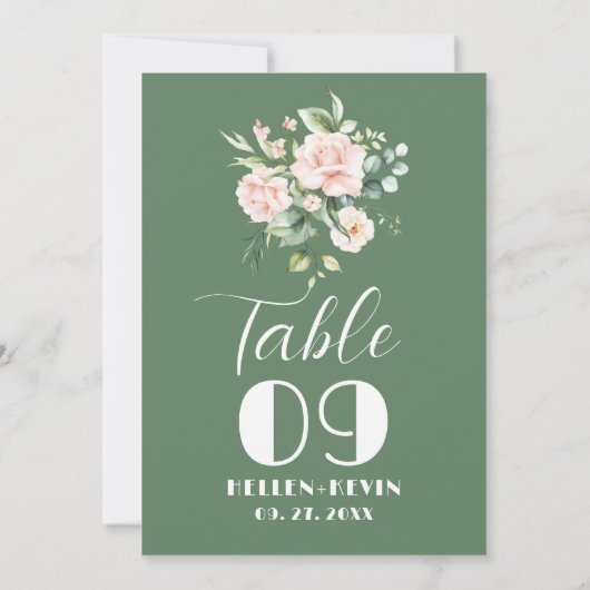 Numéro de table Bouquet de roses rose pâle (Dos)