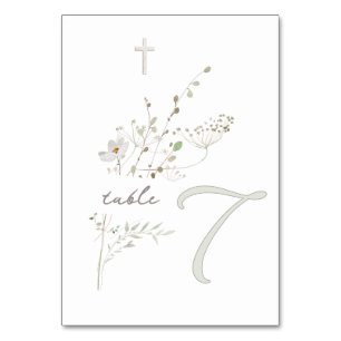 Numéro De Table bouquet fleur sauvage délicat Baptême n 7