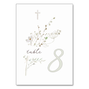 Numéro De Table bouquet fleur sauvage délicat Baptême n 8