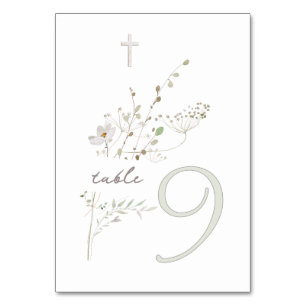 Numéro De Table bouquet fleur sauvage délicat Baptême n 9