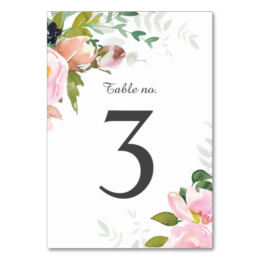 Numéro De Table Bouquets de fleurs rose pâle sur blanc (Dos)