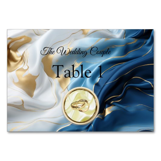 Numéro De Table Bouquets de Silky Blue-White et Gold Edges (Devant)