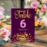 Numéro De Table Bourgogne Bat mitzvah Gold Foil Arbre de vie moder<br><div class="desc">Aucun Bat mitzvah n'est complet sans carte de numéro de table personnalisée. Laissez votre Bat mitzvah préféré être fier, se réjouir et célébrer son jalon à sa fête parfaitement coordonnée. Cet arbre à feuille d'or abstrait, sophistiqué, chic, surprenant et graphique, avec des étoiles de David brillant rose, orange et rouge...</div>