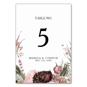 Numéro De Table Bourgogne Boho Floral Numéro de tableau