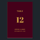 Numéro De Table Bourgogne moderne et Mariage d'or<br><div class="desc">Une carte de numéro de table moderne et sophistiquée,  bordeaux et mariage doré.</div>