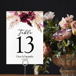 Numéro De Table Bourgogne Moderne Fleurs Roses Tendres