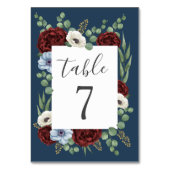 Numéro De Table Bourgogne Peony Dusty Blue Anemone Floral Mariage (Dos)