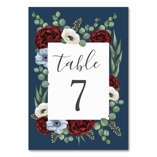 Numéro De Table Bourgogne Peony Dusty Blue Anemone Floral Mariage (Par défaut)