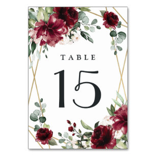 Numéro De Table Bourgogne Rouge Bleu Or Mariage géométrique de ver