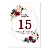 Numéro De Table Bourgogne Rouge Marine Florale Numéro du tableau g (Dos)