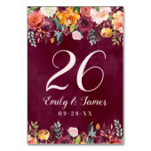 Numéro De Table Bourgogne Rustique Automne Floral Mariage Monogram (Dos)