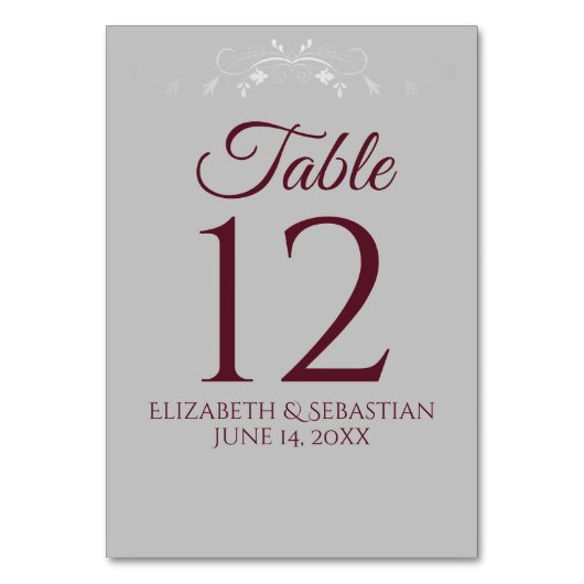 Numéro De Table Bourgogne sur Gris avec Mariage Argent (Par défaut)