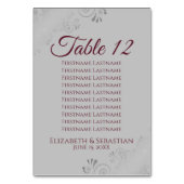 Numéro De Table Bourgogne sur gris Élégant tableau de mariage (Dos)