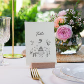 Numéro De Table Bow à lunettes, mariage dessiné à la main