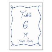 Numéro De Table Bow et rubans Whimsical Mariage bleu français (Dos)