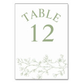 Numéro De Table Branche avec fleurs vert sauge mariage monochrome (Dos)