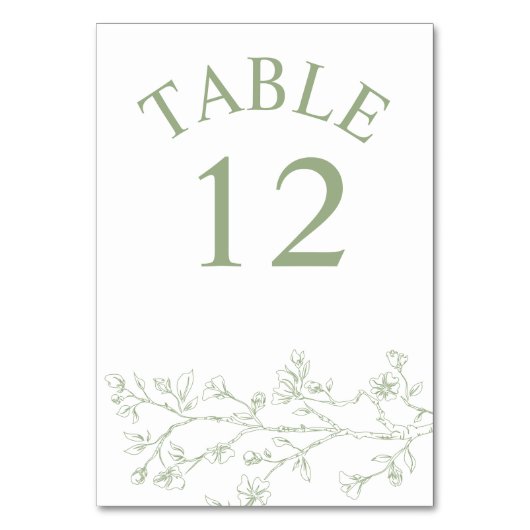 Numéro De Table Branche avec fleurs vert sauge mariage monochrome (Par défaut)