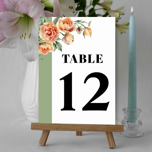 Numéro De Table Branche avec rose pêche fleurs mariage fleuri