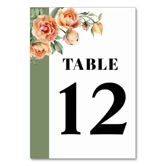 Numéro De Table Branche avec rose pêche fleurs mariage fleuri (Dos)