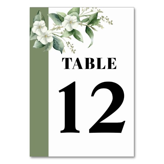 Numéro De Table Branche avec verdure et fleurs blanches mariage (Par défaut)