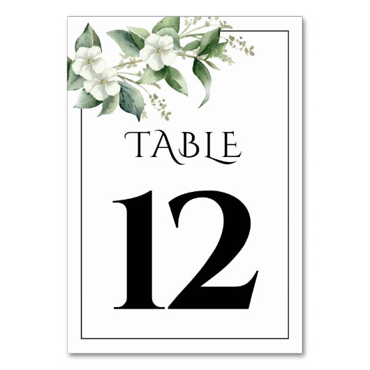 Numéro De Table Branche avec verdure et fleurs blanches mariage (Par défaut)