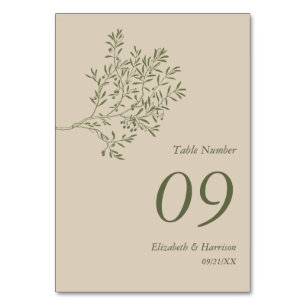 Numéro De Table Branche d'olivier, Mariage rustique et minimaliste