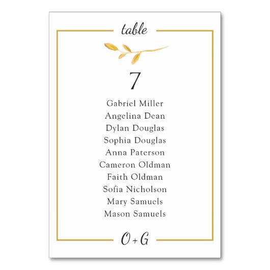 Numéro De Table Branche d'or aérée. Classé Mariage (Par défaut)