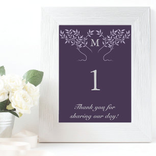 Numéro De Table Branches de l'arbre de vie sur l'aubergine pourpre