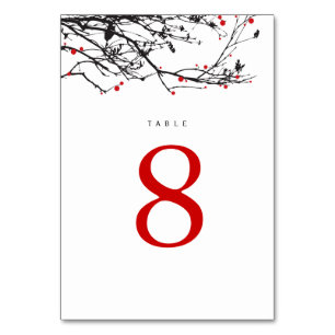 Numéro De Table Branches en silhouette noire avec Mariage de baies