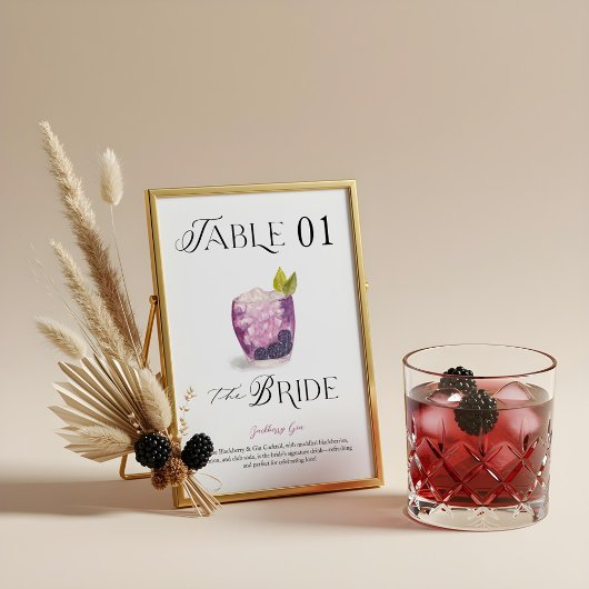 Numéro De Table Bride Signature Cocktail Aquarelle Mariage Boisson