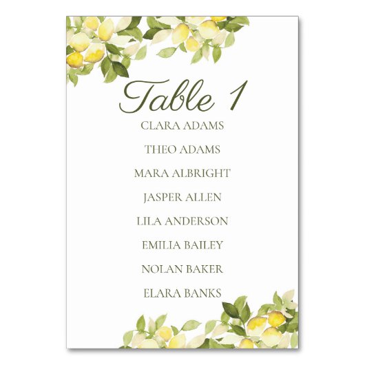 Numéro De Table Bright Lemon Fresh Wedding Seating Chart Card (Par défaut)