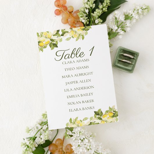 Numéro De Table Bright Lemon Fresh Wedding Seating Chart Card