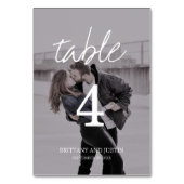 Numéro De Table Brittany Elegant Double-Side Photo Script blanc (Dos)