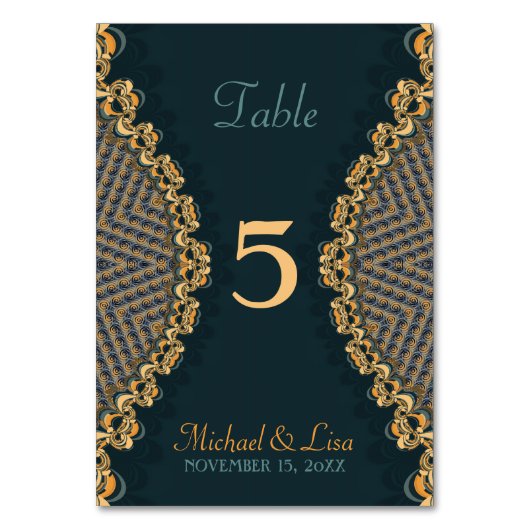 Numéro De Table Broderie fractale sarcelle or unique menu invité 2 (Par défaut)