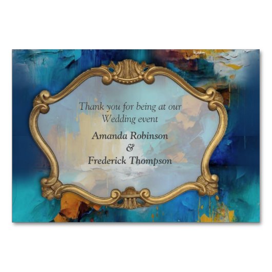 Numéro De Table bronze Abstrait, style baroque bleu or (Dos)