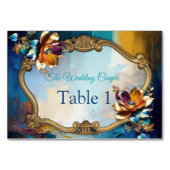 Numéro De Table bronze Abstrait, style baroque bleu or (Devant)