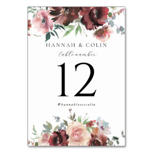 Numéro De Table Brousse classique Bourgogne Rose & Peony