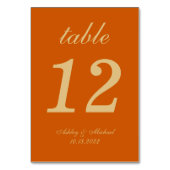 Numéro De Table Brûlé Orange Mariage Simple Golden Yellow Script (Dos)