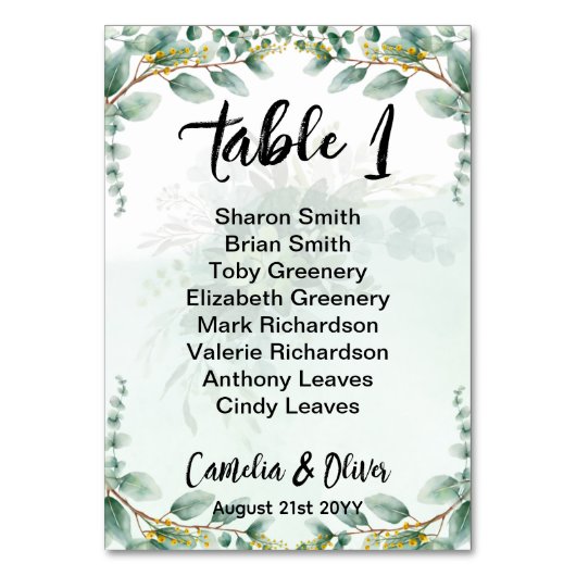 Numéro De Table BUDGET Verdure Eucalyptus Mariage DU GRAPHIQUE DE (Par défaut)