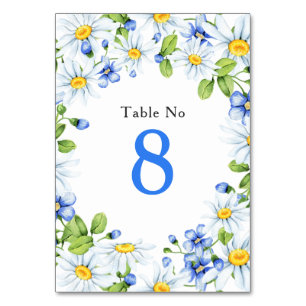 Numéro De Table Bue White Country Daisy Floral Mariage Table Card
